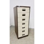 A TRIUMPH 7 DRAWER STEEL FILING CABINET COMPLETE WITH KEY, W 52CM, D 62CM, H 132CM.