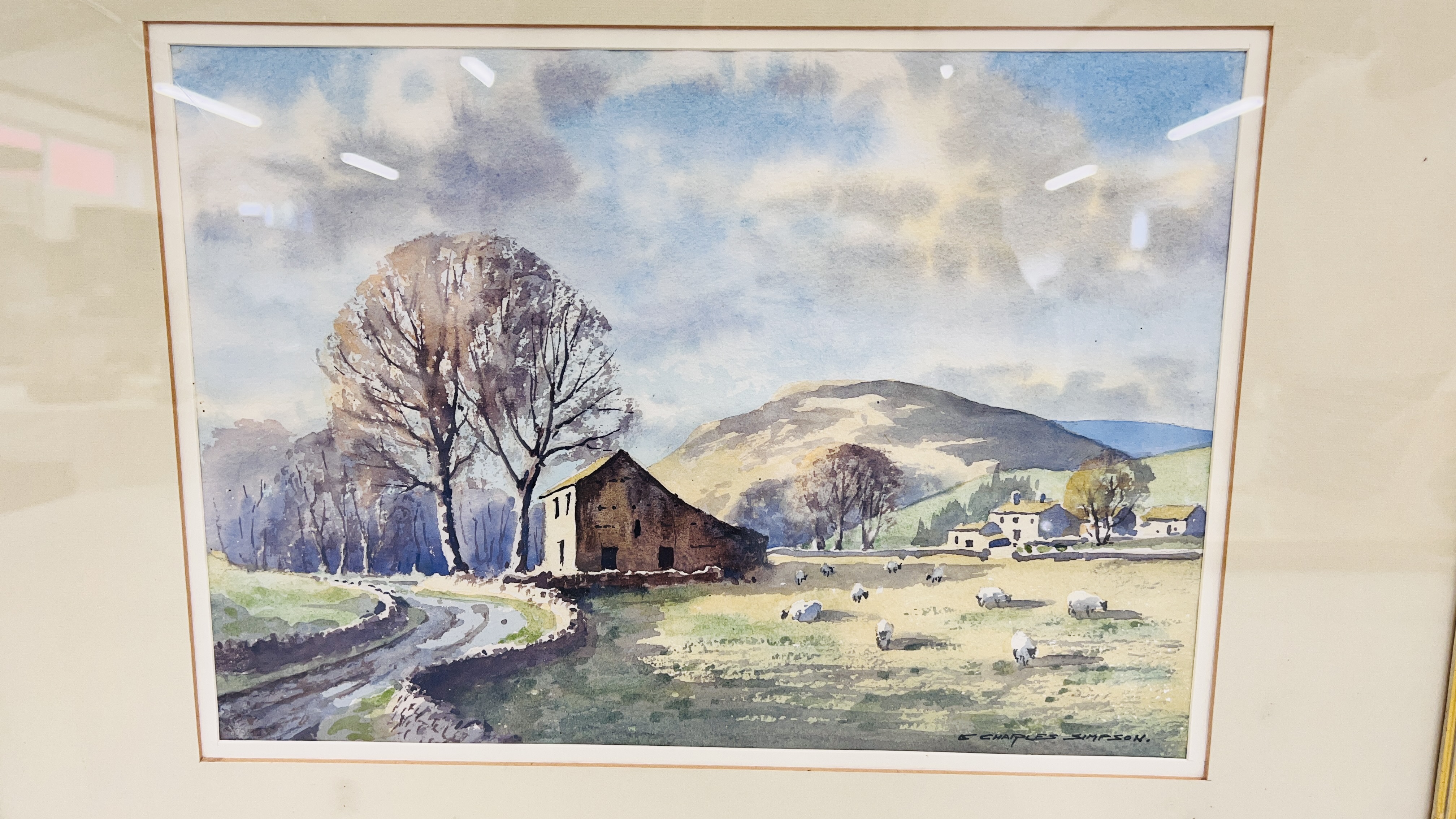 A FRAMED AND MOUNTED WATERCOLOUR "BARN IN UPPER WENSLEYDALE 1993" BEARING SIGNATURE E. - Image 2 of 8