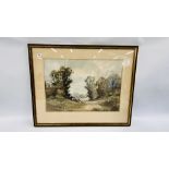 A FRAMED WATERCOLOUR "WENHASTON" DEPICTING GRAZING CATTLE BEARING SIGNATURE D.