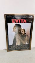 A FRAMED MOVIE POSTER, AN ALAN PARKER FILM "EVITA" MADONNA, ANOTONIO BANDERAS,