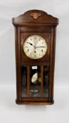 A VINTAGE OAK CASED CHIMING WALL CLOCK H 77CM.