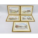 A GROUP OF 5 ORIGINAL FRAMED PEN,