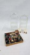 COLLECTION OF VINTAGE EARRINGS (APPROX 100) ALONG WITH DISPLAY STANDS.
