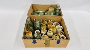 A COLLECTION OF APPROX 48 VINTAGE GLASS AND STONE WARE BOTTLES TO INCLUDE MANY OF LOCAL INTEREST.