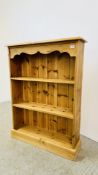 SOLID 3 TIER PINE BOOKSHELF - W 92CM X D 24CM X H 123CM.