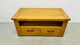 SOLID PINE TWO DRAWER RECTANGULAR COFFEE TABLE - W 100CM D 50CM.