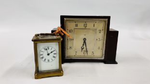 FRENCH BRASS CARRIAGE CLOCK AND 8 DAY ART DECO MANTEL CLOCK.