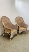 A PAIR OF HIGH BACK WICKER ROLL ARM DAY CHAIRS.