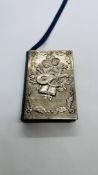 A MINIATURE SHAKESPEARE BOOK, THE SILVER FRONT MARKED HARMAN BROTHERS H 8.3CM X W 5.5CM.