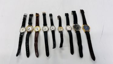 A GROUP OF 9 ASSORTED WRIST WATCHES TO INCLUDE EXAMPLES MARKED PULSAR, SEKONDA, RAVEL ETC.
