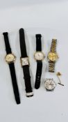 CYMA 9CT GOLD CASED GENT'S WRIST WATCH - CYMAFLEX ALONG WITH 4 VARIOUS WRIST WATCHES INCLUDING