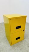 MODERN MUSTARD FINISH STEEL 2 DRAWER FILING CABINET.