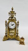 VINTAGE ITALIAN IMPERIAL BRASS MANTEL CLOCK H 411CM X W 22CM COMPLETE WITH KEY AND A SMALLER CLOCK.
