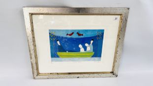 FRAMED AND MOUNTED ANNORA SPENCE LIMITED EDITION 4/190 PRINT "TWO DAYS IN A BOAT" 39CM X 26CM.