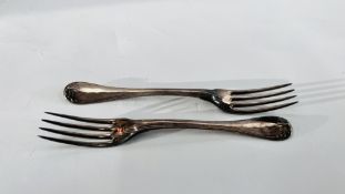 2 MATCHING SILVER TABLE FORKS, ONE CONTINENTAL, ONE ENGLISH, THREAD AND END-DECORATED PATTERN,