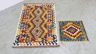 CHOBI KILIM, 120 X 84 AND CHOBI KILIM, 50 X 49.