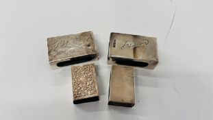 3 SILVER HALLMARKED MATCHBOX HOLDERS + 1 OTHER WHITE METAL CHINESE HOLDER (1903,