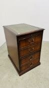 A MAHOGANY FINISH TWO DRAWER HOME FILING CABINET WITH TOOLED LEATHERETTE TO TOP W 50CM D 63CM H