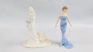 A ROYAL DOULTON FIGURINE DIANA PRINCESS OF WALES ALONG WITH A LENOX FIGURE "FOOTPRINTS IN THE SAND"