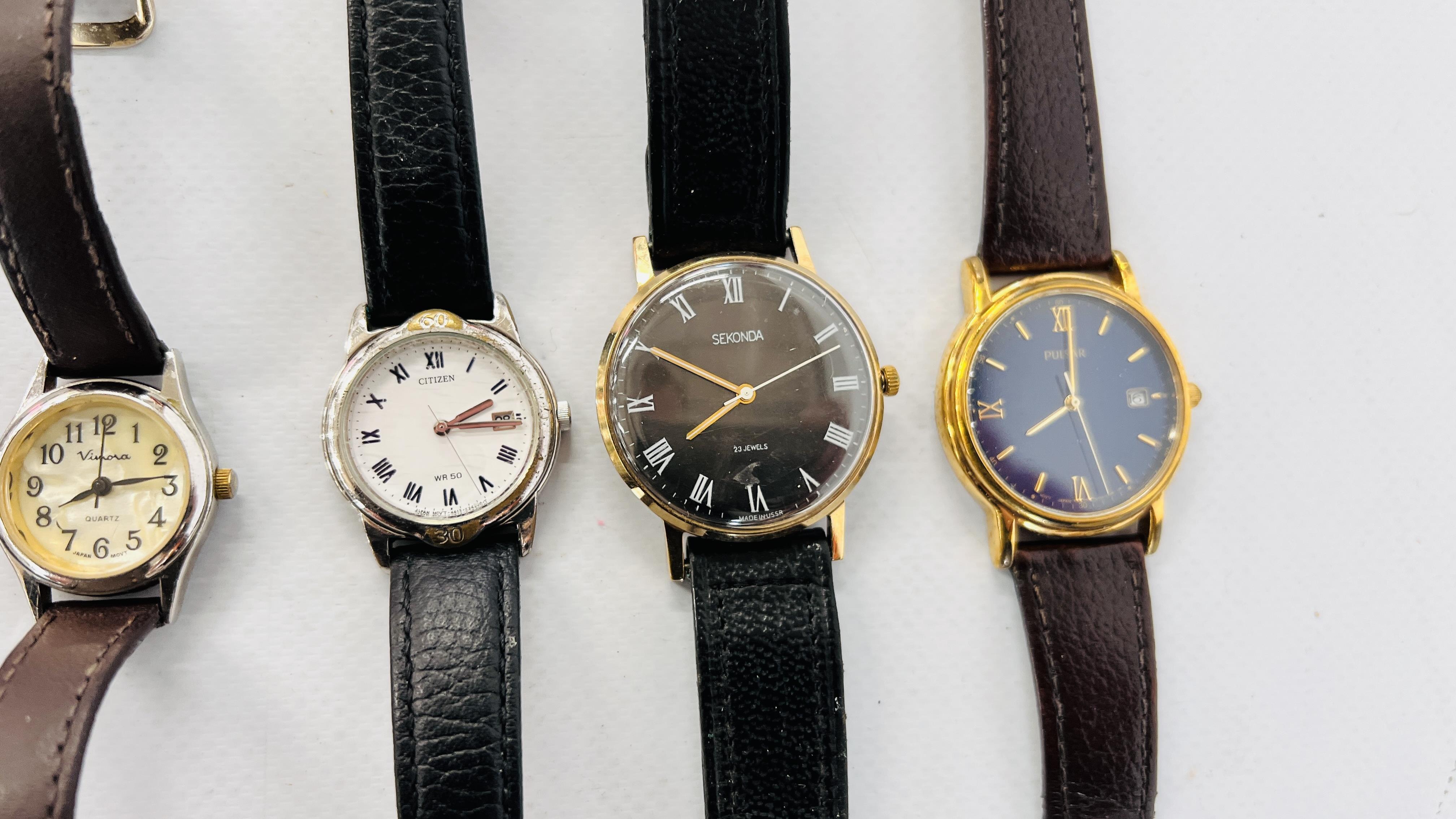 A GROUP OF 9 ASSORTED WRIST WATCHES TO INCLUDE EXAMPLES MARKED PULSAR, SEKONDA, RAVEL ETC. - Image 4 of 4