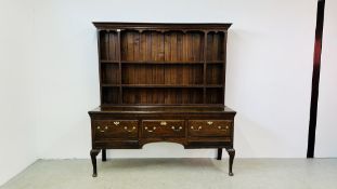 ANTIQUE OAK DRESSER WITH 3 DRAWERS AND BRASS FIXINGS WITH LATER UPSTAND.