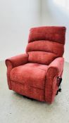 CARECO RED UPHOLSTERED ELECTRIC RISE AND RECLINE EASY CHAIR - SOLD AS SEEN.