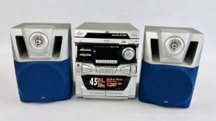 JVC COMPACT DISK 3 CD STEREO SYSTEM WITH 2 45W SPEAKERS - SOLD AS SEEN.