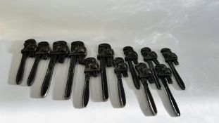 12 PAIRS OF VINTAGE STILSON WRENCHES TO INCLUDE RECORD EXAMPLES.