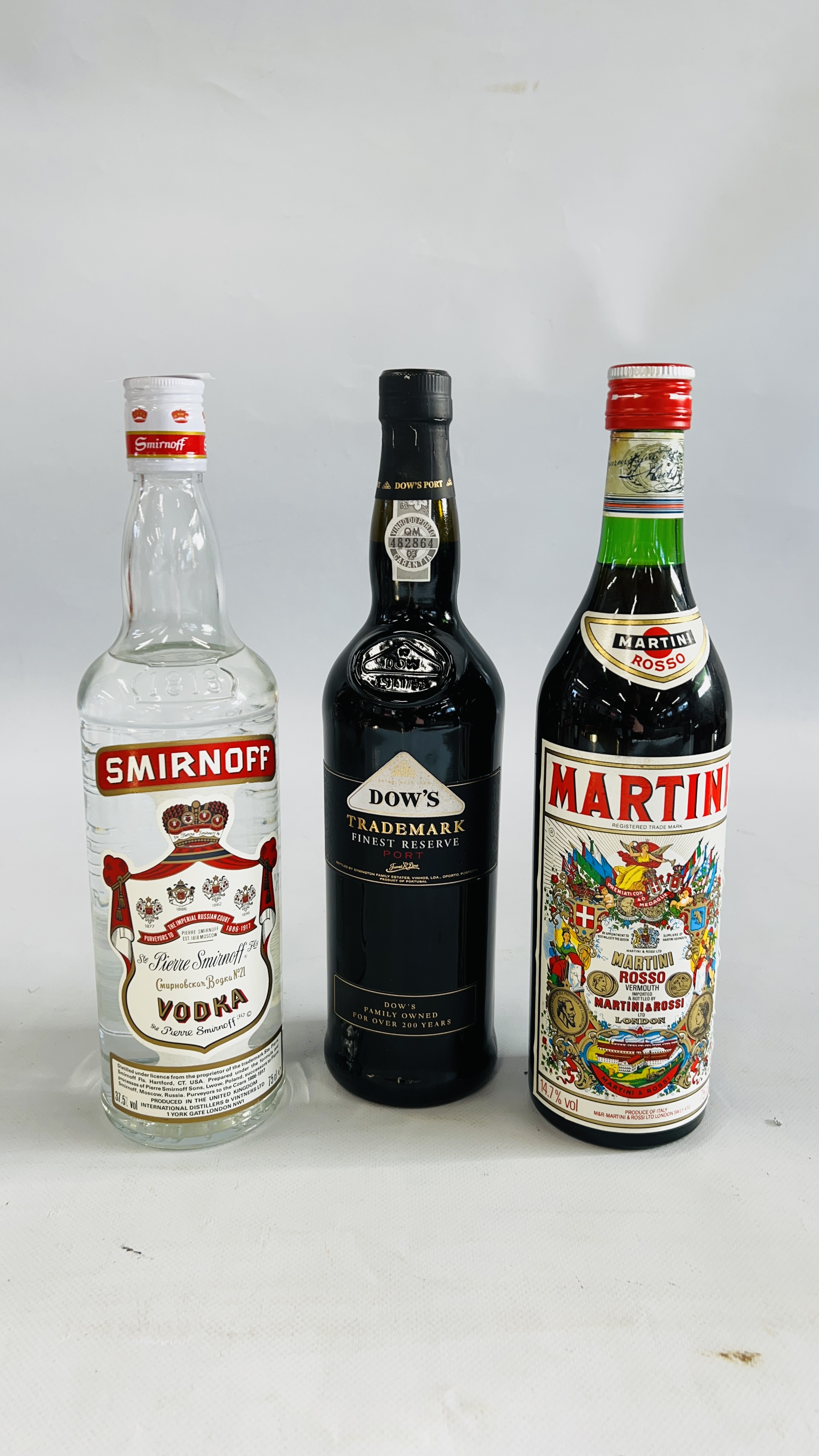 1 X 750ML SMIRNOFF VODKA, 1 X 750ML MARTINI ROSSO, 1 X 750ML DOWS PORT.