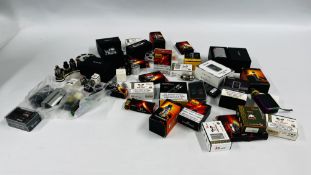 A LARGE QUANTITY OF USED VAPING EQUIPMENT TO INCLUDE COILS, MODS, VAPOURISORS, TANKS,