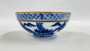 A C19TH QUING DYNASTY BLUE AND WHITE CHINESE BOWL DIAMETER 22.5CM.