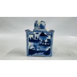 A C19TH CHINESE BLUE AND WHITE TEA CADDY AND COVER OF RECTANGULAR FORM, 21.