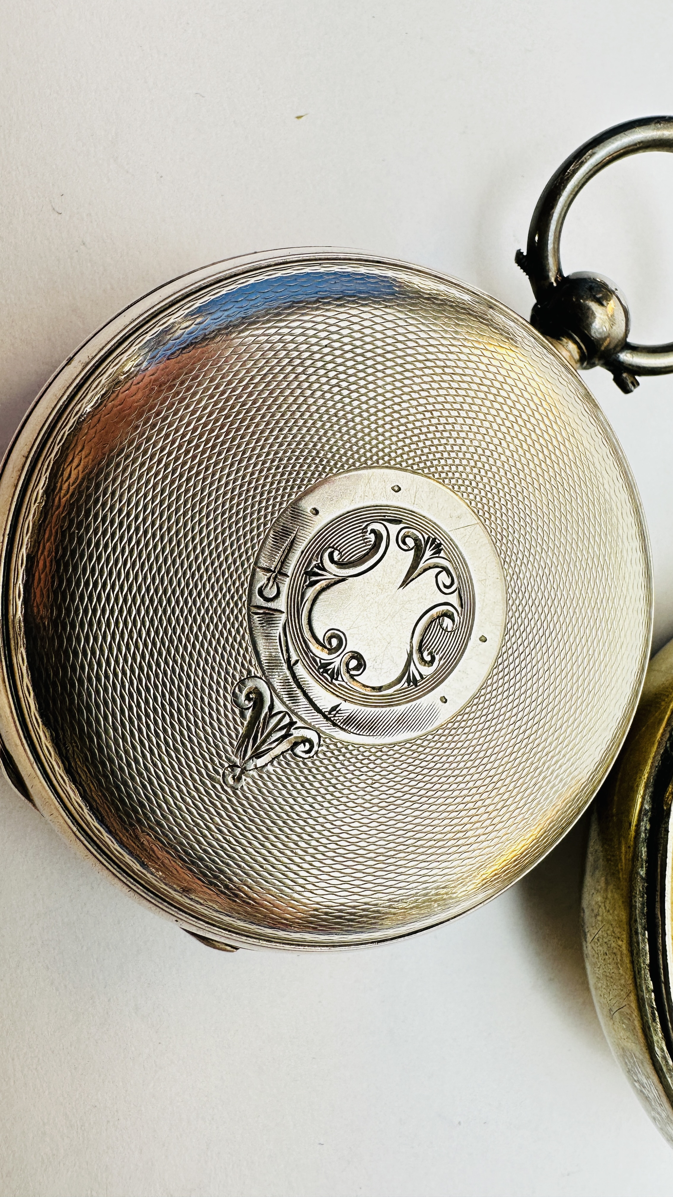 A VINTAGE SILVER CASED POCKET WATCH WITH ENAMELED DIAL, - Image 9 of 12