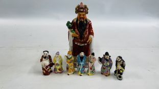 A GROUP OF ORIENTAL FIGURE ORNAMENTS, THE TALLEST 27CM.