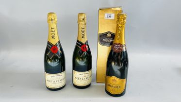 3 X CHAMPAGNE TO INCLUDE 1 BOXED 750ML MERCIER, 2 X 750ML MOET CHANDON.