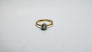 AN 18CT GOLD OLD CUT DIAMOND SOLITAIRE RING IN A VINTAGE RING BOX MARKED DIPPLE & Co NORWICH.