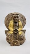 A CARVED WOODEN STUDY OF A SEATED BUDDHA - H 43CM.