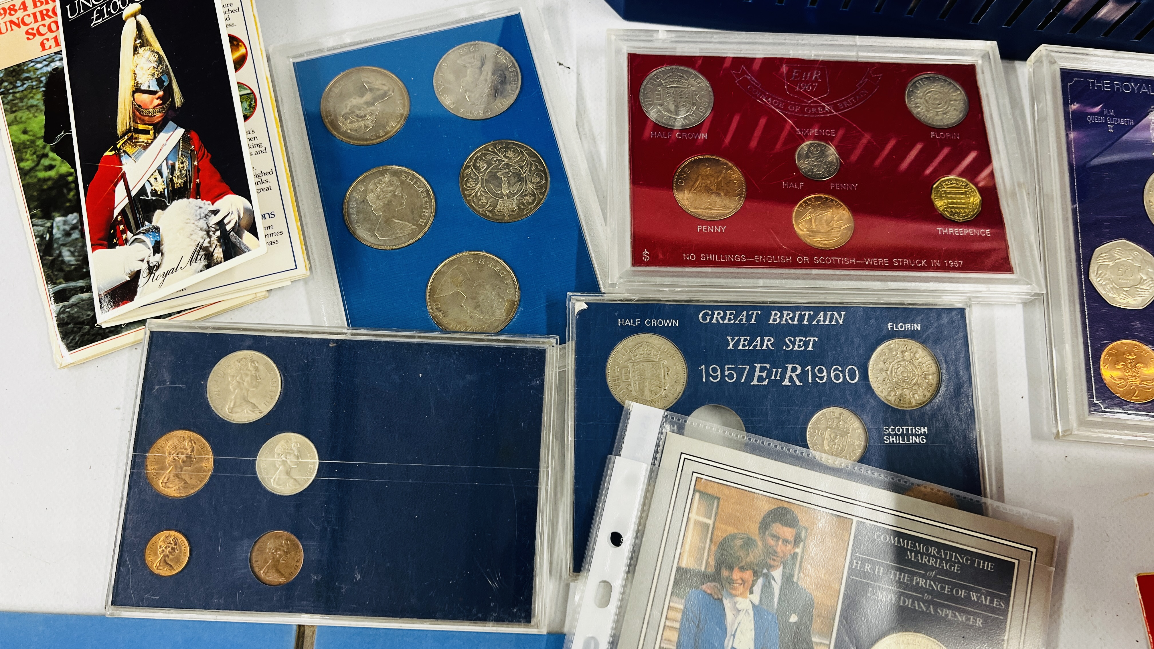 A BLUE TUB CONTAINING QUANTITY OF COIN SETS AND MEDALLIONS. - Image 6 of 11