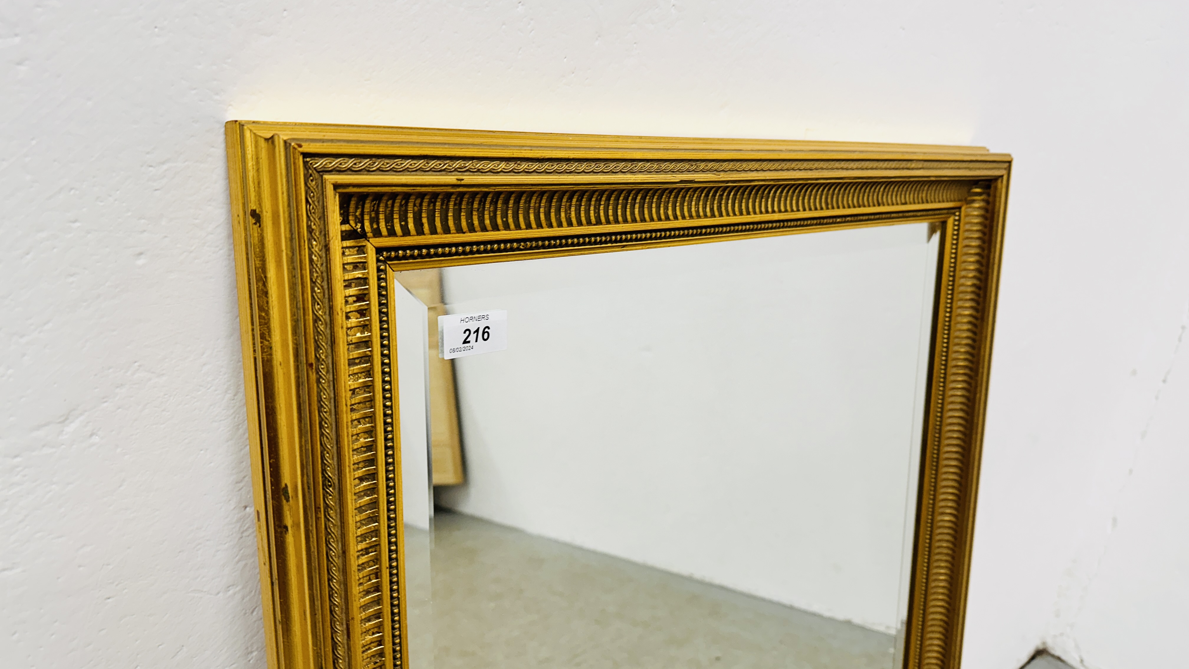 MODERN GILT FRAMED BEVEL PLATE MIRROR, 66CM X 99CM. - Image 2 of 6