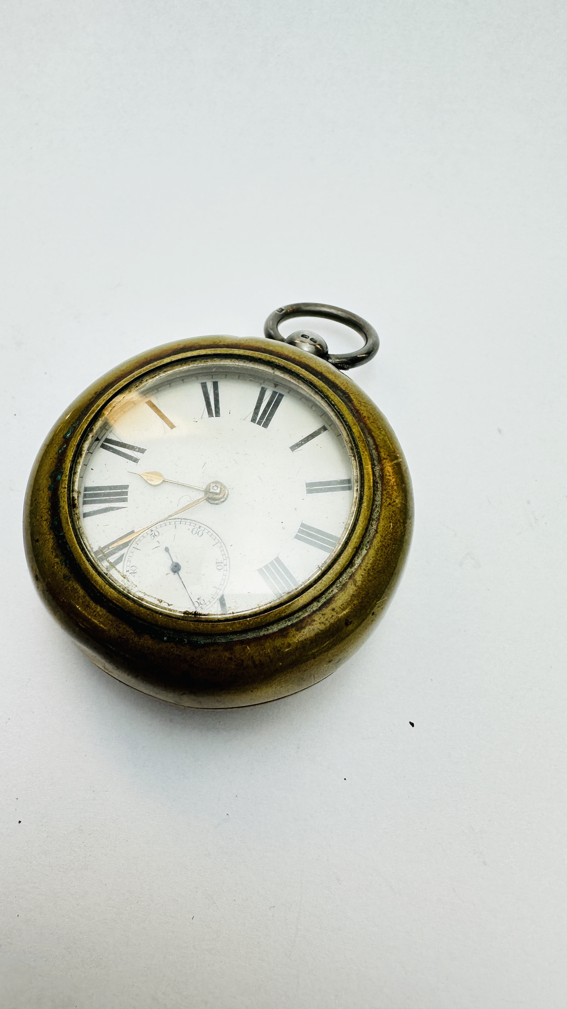 A VINTAGE SILVER CASED POCKET WATCH WITH ENAMELED DIAL, - Image 6 of 12