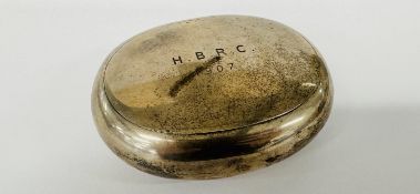 ANTIQUE SILVER HINGED LID TOBACCO BOX DATED 1906 MAKER GEORGE UNITE.