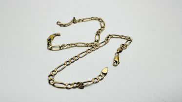 2 X 9CT GOLD FIGARO LINK BRACELETS A/F CONDITION.