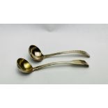 TWO SMALL ANTIQUE SILVER SAUCE LADLE SPOONS TO INCLUDE LONDON ASSAY 1814 & 1782 EXAMPLES L 11.5CM.