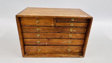 VINTAGE PINE 7 DRAWER COLLECTORS CHEST, W 44.4CM X D 25.5CM X H 30CM.