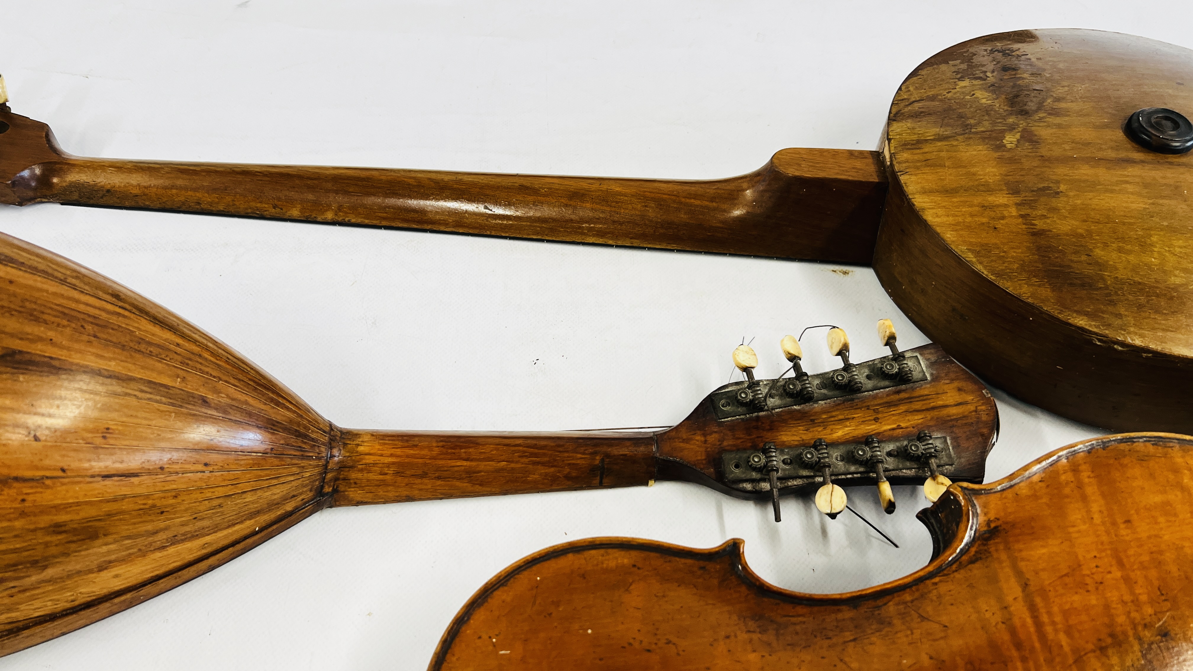 A VINTAGE ITALIAN MANDOLIN, TWO VIOLINS, BANJO AND A VIOLIN CASE A/F. - Image 15 of 15