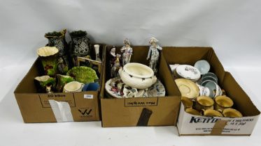 3 X BOXES OF ASSORTED SUNDRY CHINA AND CONTINENTAL FIGURES TO INCLUDE CARLTON WARE AND POOLE
