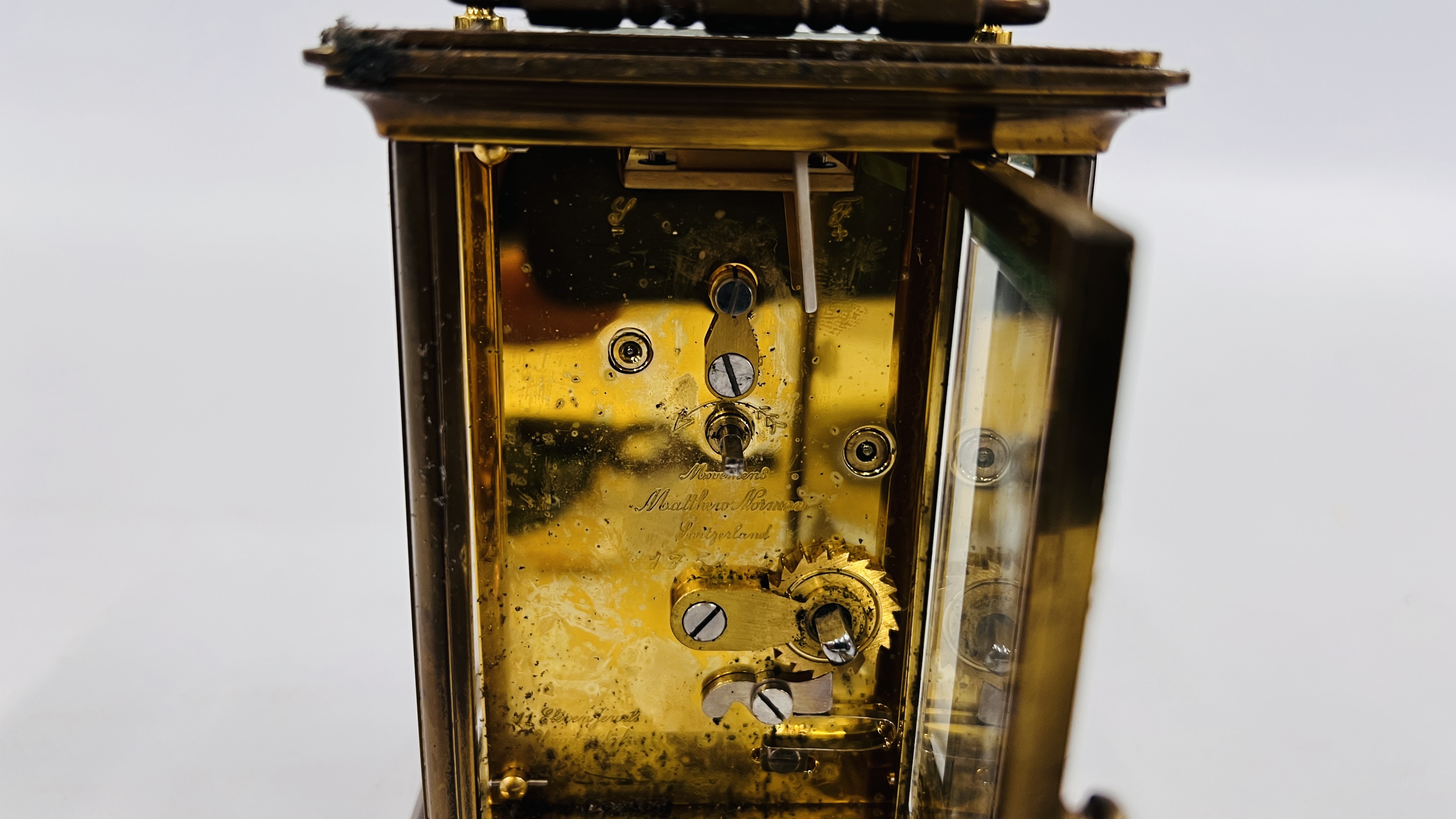 A MATTHEW NORMAN BRASS CASED CARRIAGE CLOCK WITH ORIGINAL BOX. - Image 8 of 9