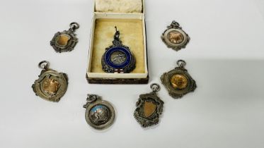GROUP OF ANTIQUE + VINTAGE SILVER HALLMARKED SPORTS MEDALS.