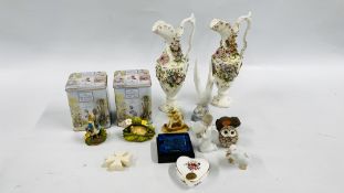 A GROUP OF CABINET ORNAMENTS TO INCLUDE 2 X BORDER FINE ARTS BEATRIX POTTER FIGURES IN ORIGINAL