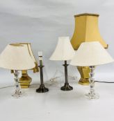 A HEXAGONAL BRASS TABLE LAMP ALONG WITH A FURTHER BRASS BASED LAMP,